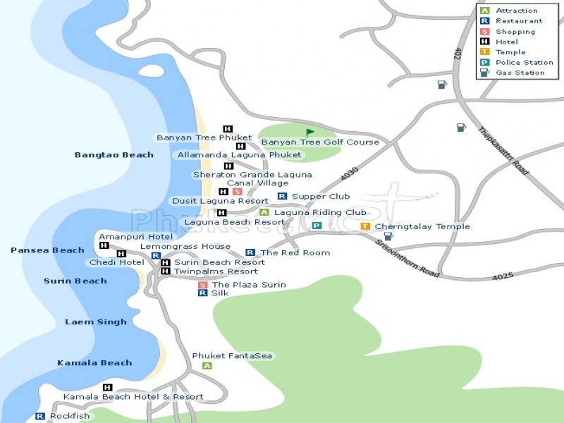 Map of Bang Tao, Surin, Kamala Phuket Thailand - Phuket.Net